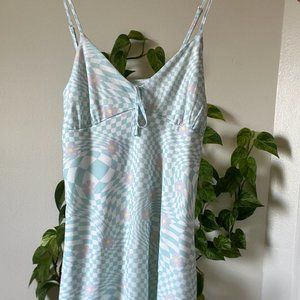 Rue 21 Blue, White, & Purple Checkered Daisy Disco Dress